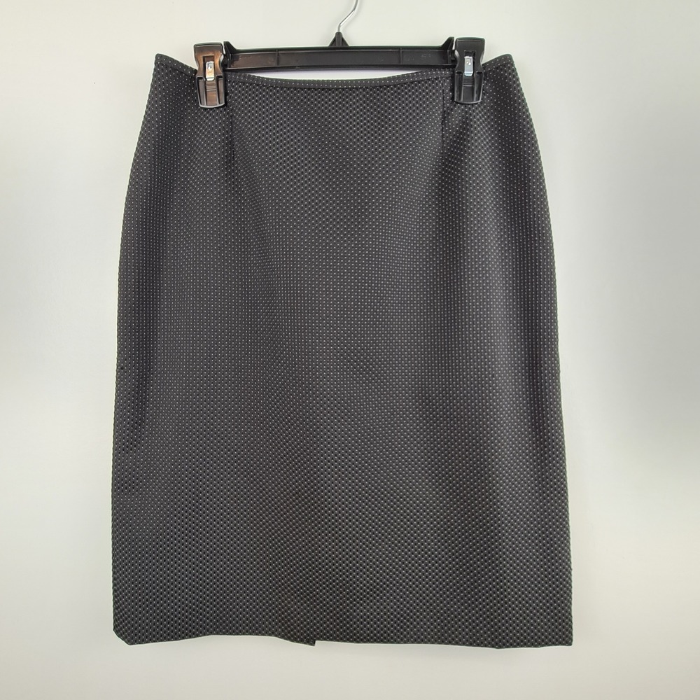 Tahari Womens Black White Micro Dot Textured Pencil Skirt 6 Pleated Back Office